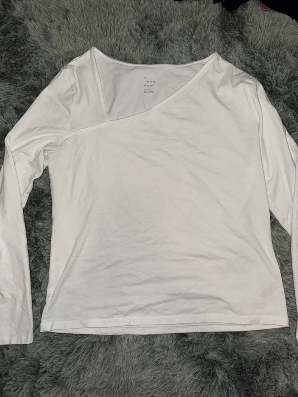 a new day White Asymmetrical Neck Long-Sleeve Tee